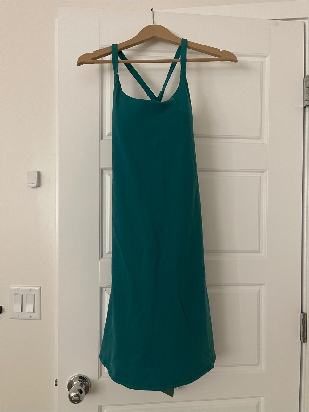 HALARA Teal Midi Slip Dress with Cross-Back Straps